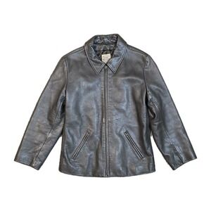 Abercrombie‎ & Fitch Leather Jacket Womens M Vintage 90s Brown Zip Minimal